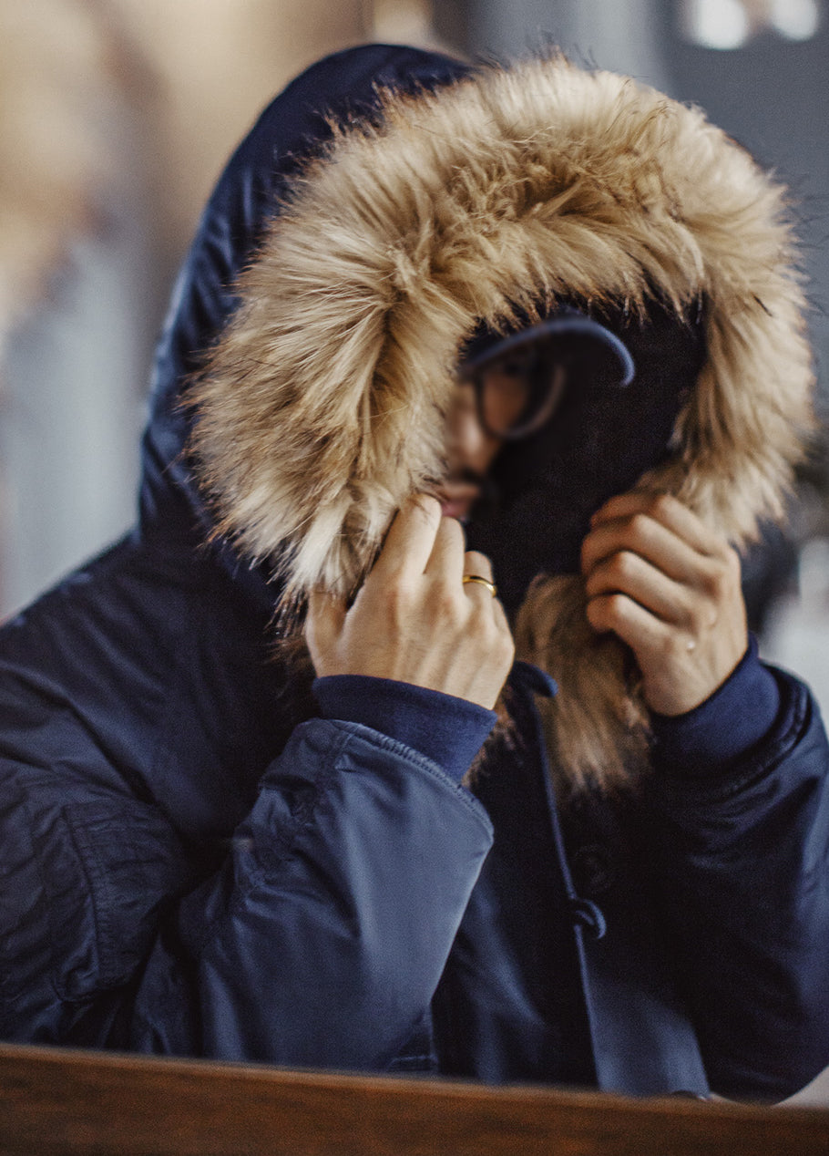 American Retro N2A Fur Collar Parka Blue Mountain Eagle Cotton Men's Jacket - Harmony Gallery