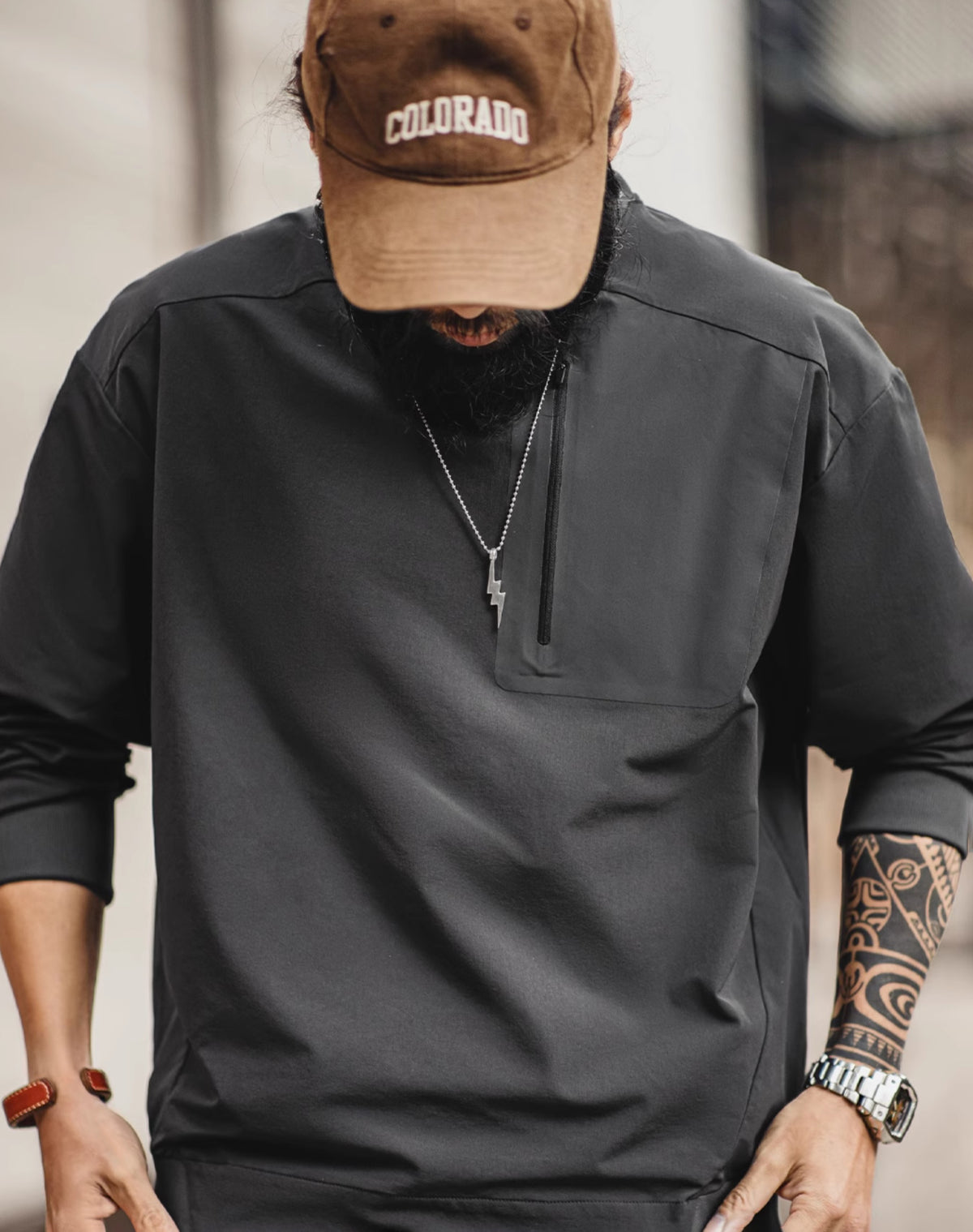 American Retro Functional Sports Chest Pocket Woven Drop Shoulder Men's Sweater - Harmony Gallery