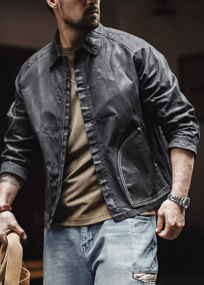American Lack Wax Color Blocked Bright Stitching Hunting Short Rugged Men's Jacket