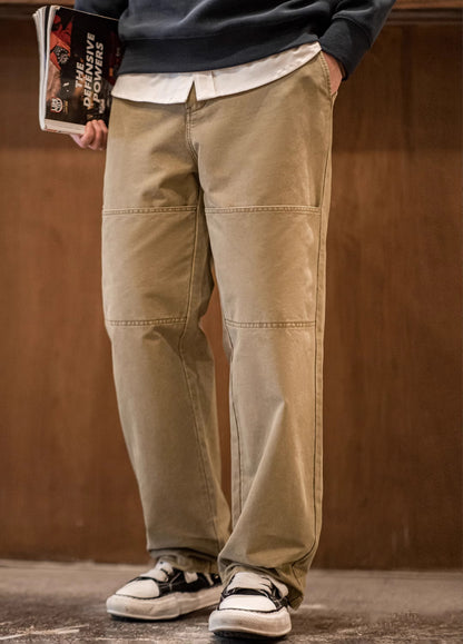 American Retro Double Knee Pocket Lumberjack Cotton Straight Men's Trousers - Harmony Gallery