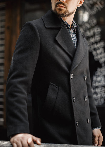 American Old Money Flat-Collar Blazer Trench Mid-Length Belt Thick Men's Coat
