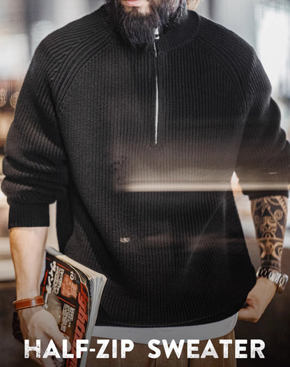 American Retro Half Zip Pullover Bottoming High Collar Knitted Men's Sweater - Harmony Gallery