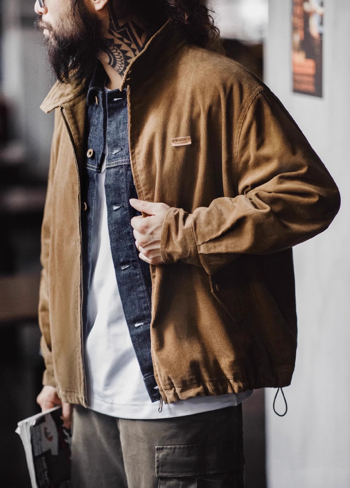 American Retro Corduroy Workwear Harrington Stand Collar Men's Jacket - Harmony Gallery