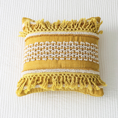 Golden Boho-Chic Tassel Vibrant Textured Decorative Throw Pillows - Harmony Gallery