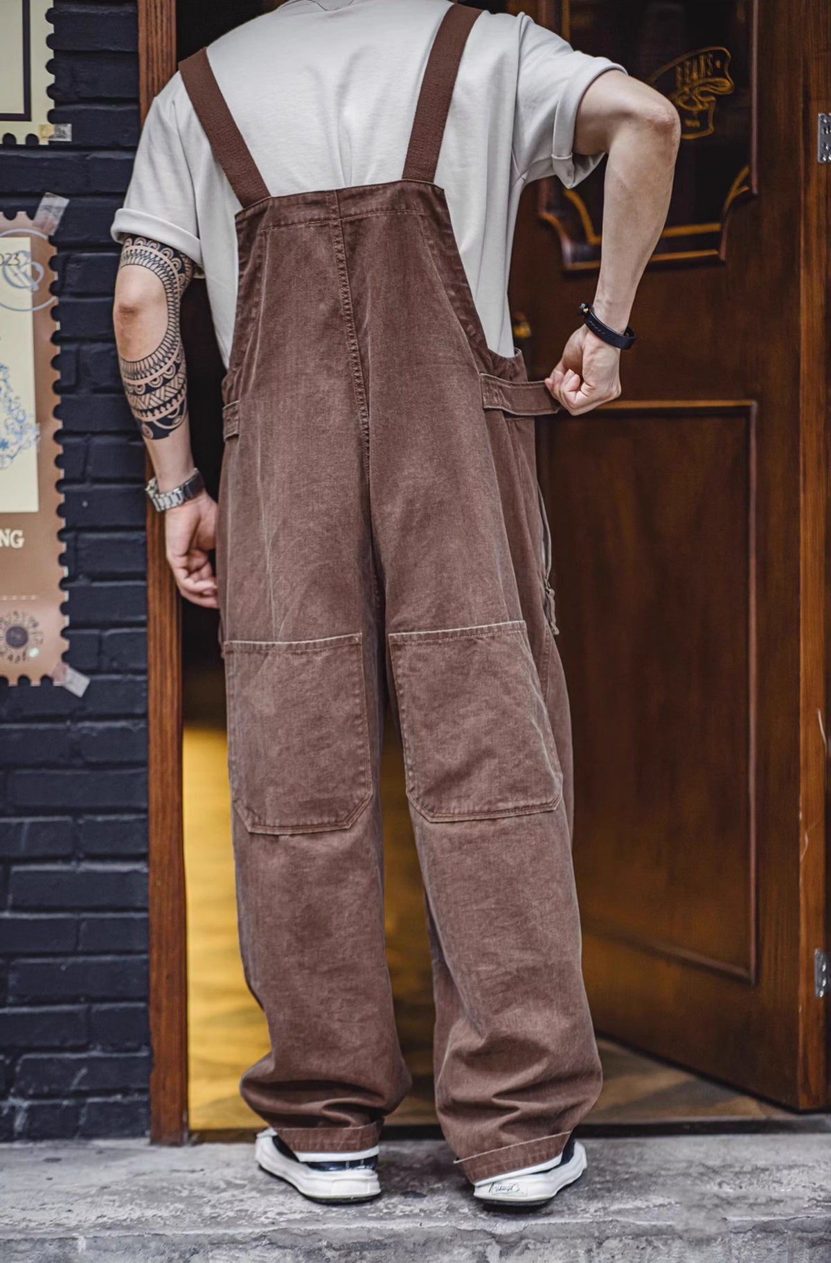 American Retro Old Deck Large Pocket Loose Suspenders Men's Overalls - Harmony Gallery
