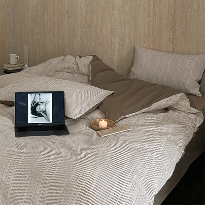 Premium Black and White Striped Textured Bedding Pure Cotton Four-Piece Bed Set - Harmony Gallery