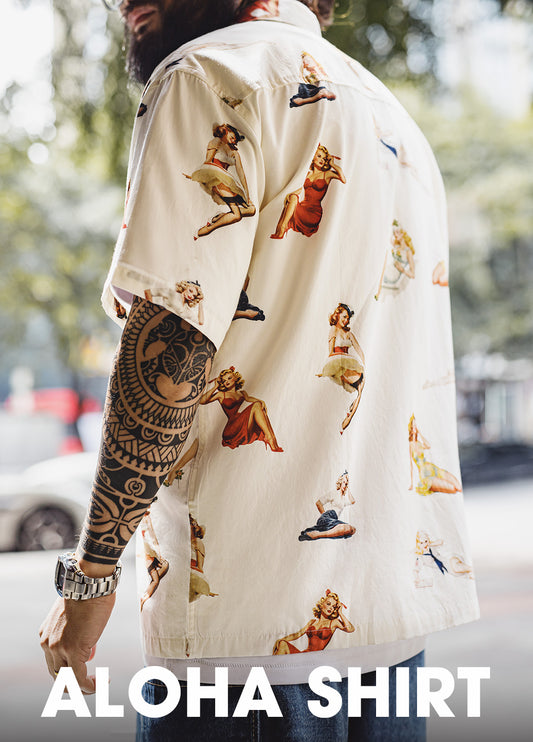 American Retro Full Print Hawaiian Beach Ivory Single Breasted Men's Shirt - Harmony Gallery