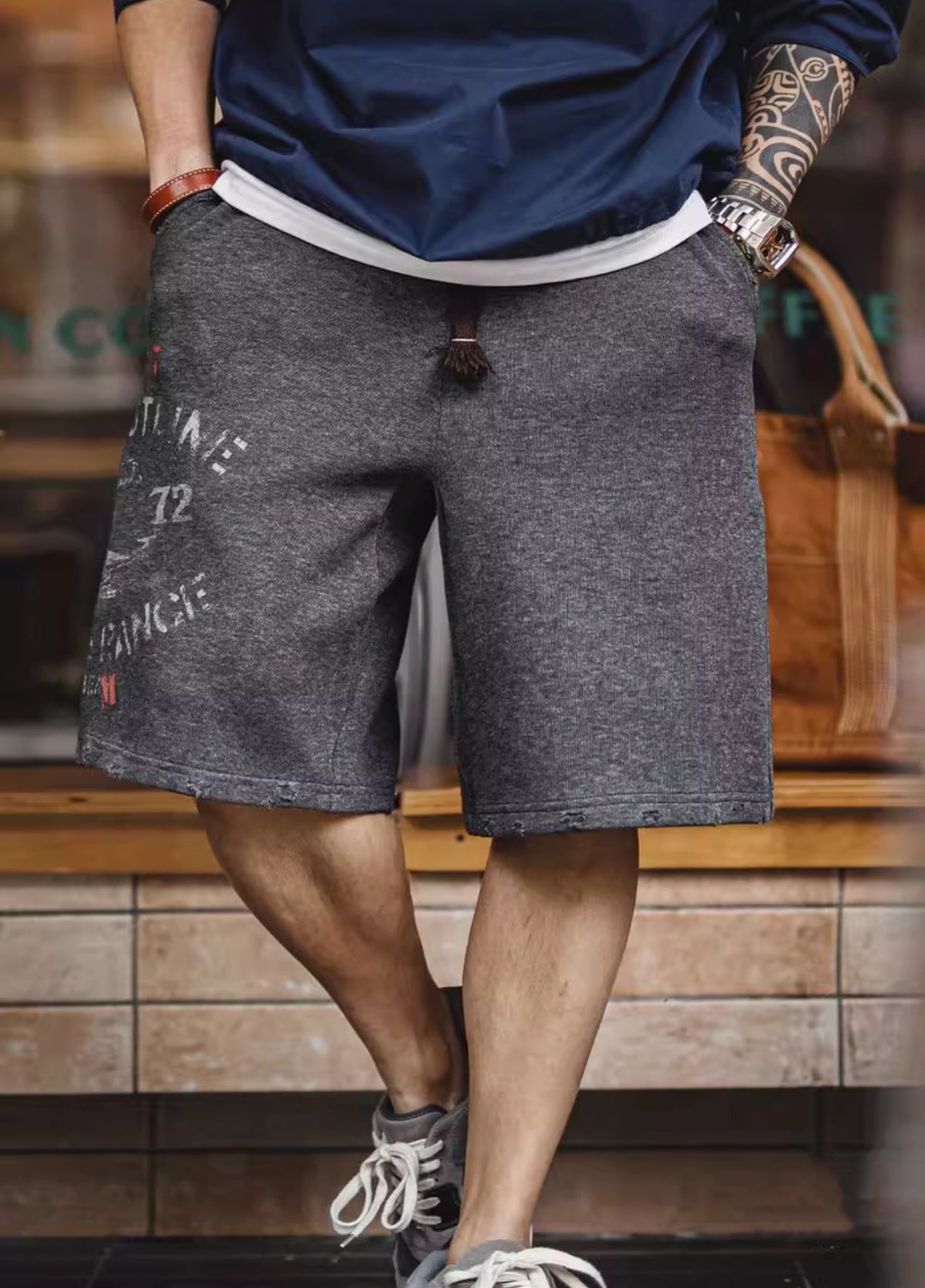 American Retro Nautical Print Cotton Loose Heavy Men's Shorts - Harmony Gallery