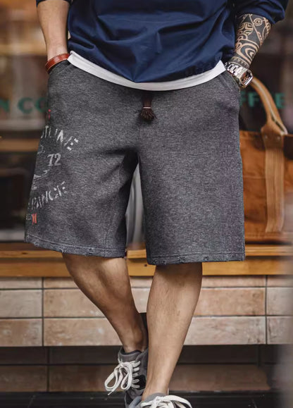 American Retro Nautical Print Cotton Loose Heavy Men's Shorts - Harmony Gallery
