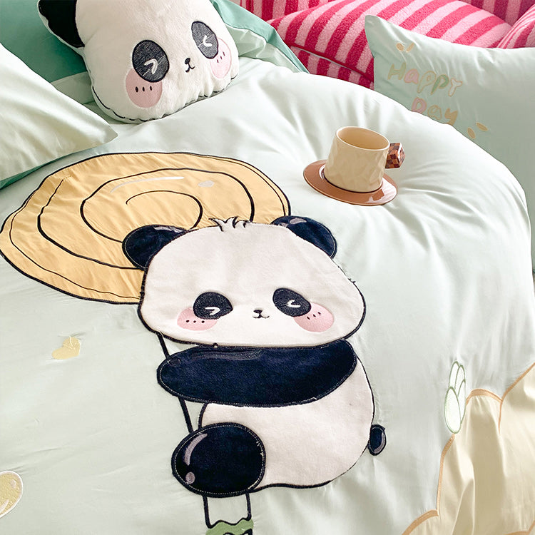 Cute Small Panda Pure Cotton Washed Four-Piece Bed Set - Harmony Gallery