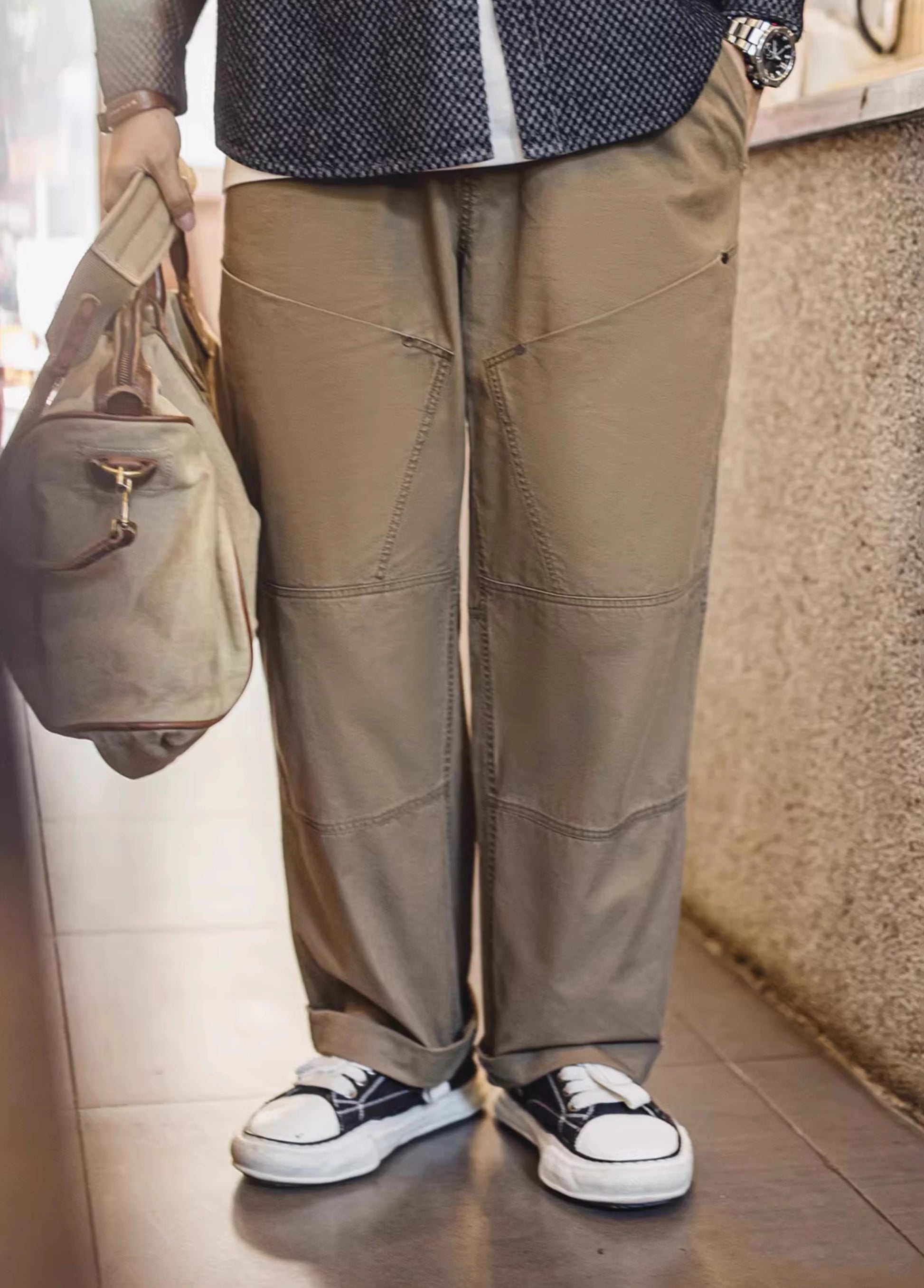 American Retro Large Pocket Vibe Loose Elastic Waist Men's Trousers - Harmony Gallery