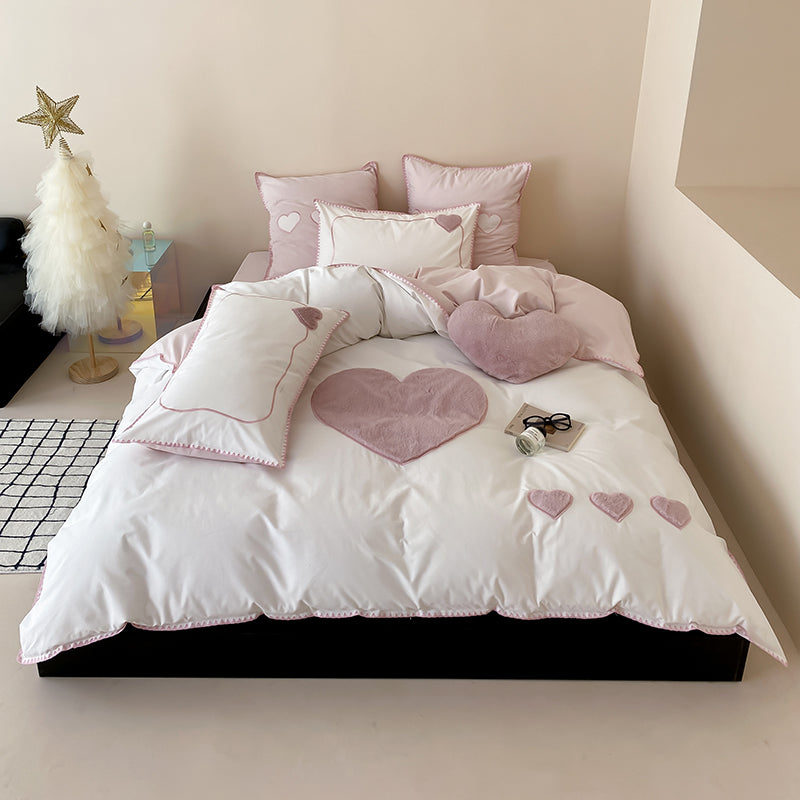 Girls Love Fall And Winter Thickened Brushed Four-piece Pure Cotton Bed Set - Harmony Gallery