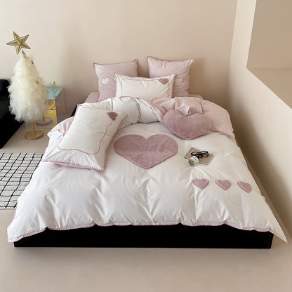 Girls Love Fall And Winter Thickened Brushed Four-piece Pure Cotton Bed Set - Harmony Gallery