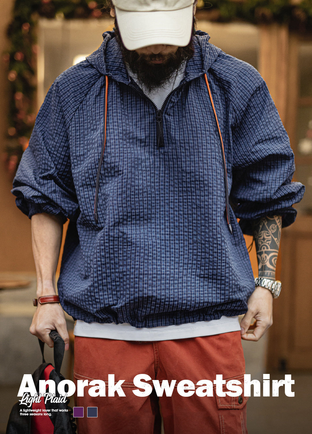 American Retro Half-Zip Hooded With Textured Lightweight Men's Sweater - Harmony Gallery