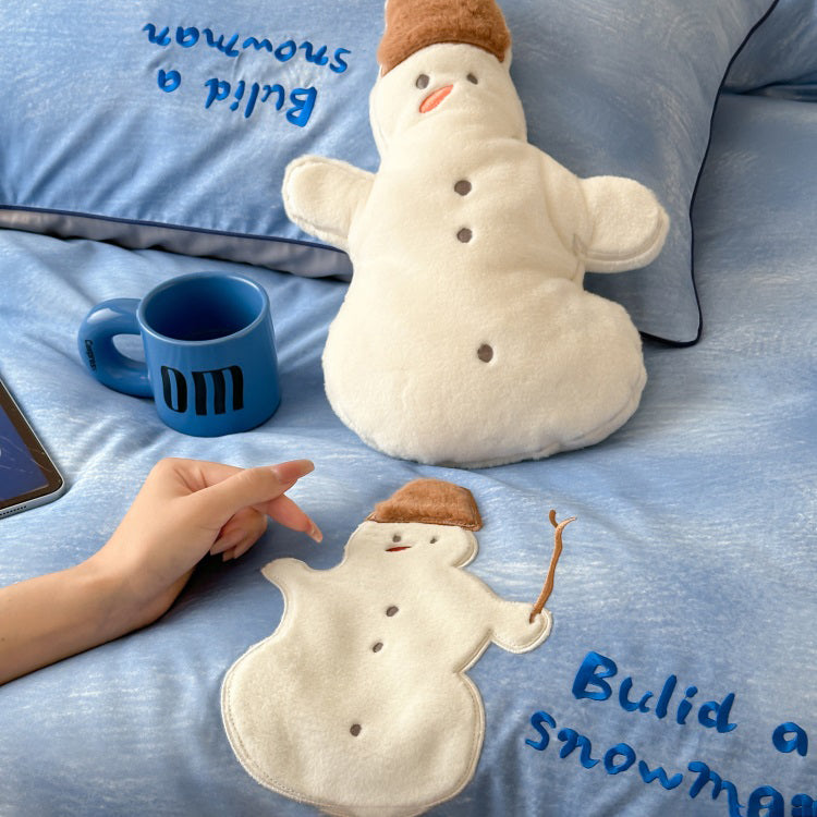 Cartoon Cute Blue Snowman Pure Cotton Skin-Friendly Four-Piece Bed Set - Harmony Gallery