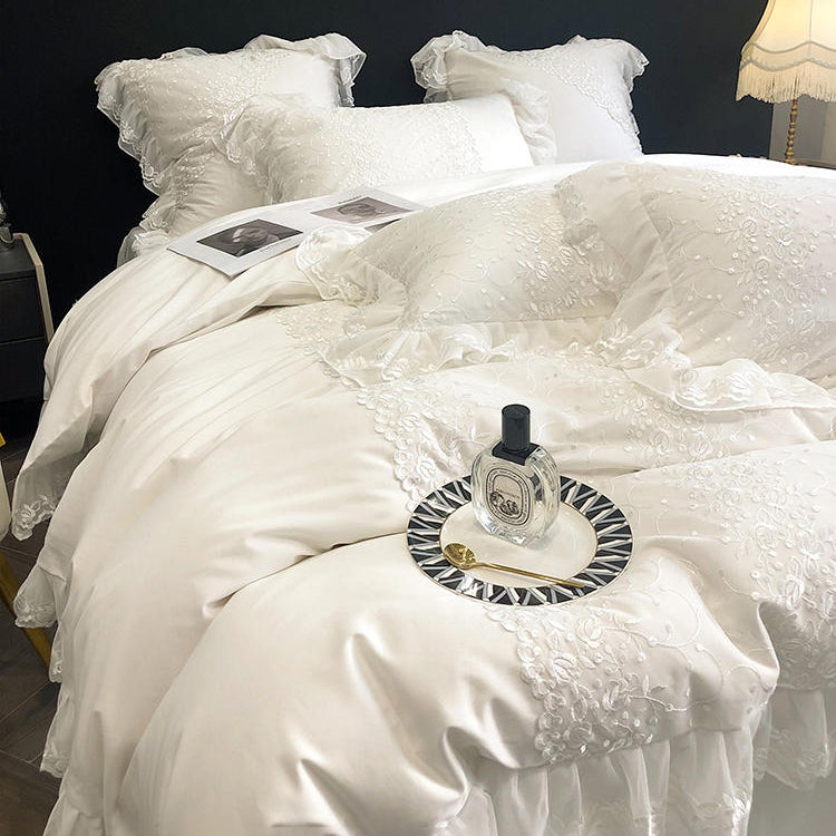 French Princess Lace Embroidered Cotton Seven-Piece Bed Set - Harmony Gallery