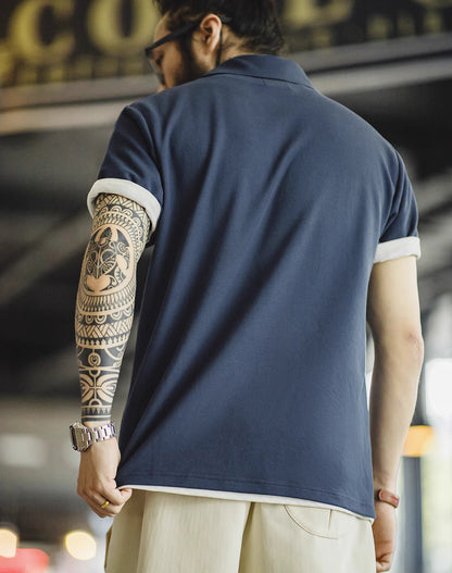 American Workwear Retro Embroidered Polo Knitted Men's T-Shirt - Harmony Gallery