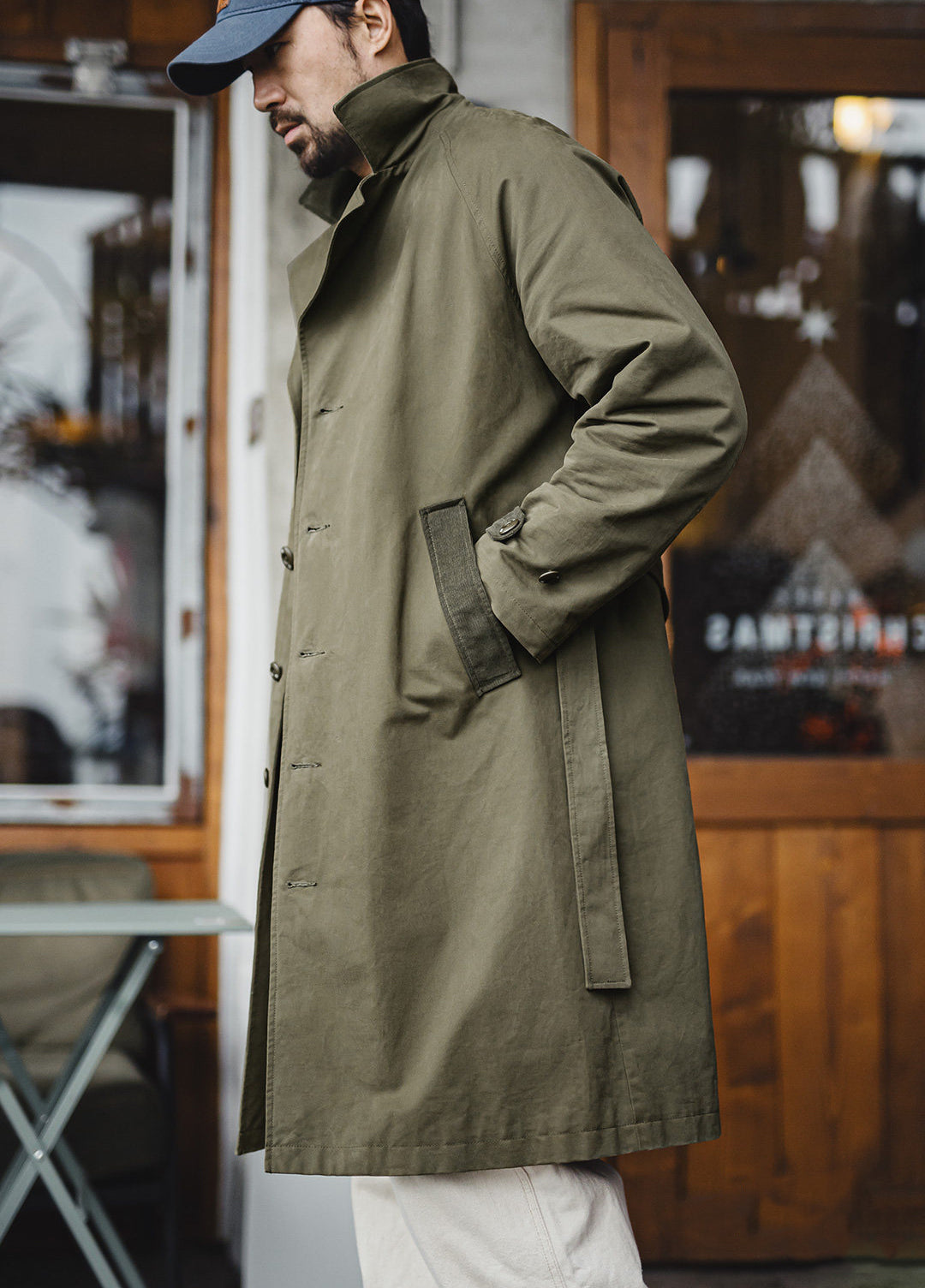 American Workwear Trench Military Green Mid-Length Cotton Men's Coat