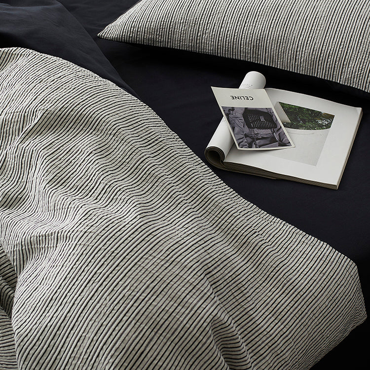 Premium Black and White Striped Textured Bedding Pure Cotton Four-Piece Bed Set - Harmony Gallery
