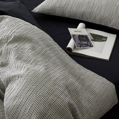 Premium Black and White Striped Textured Bedding Pure Cotton Four-Piece Bed Set - Harmony Gallery