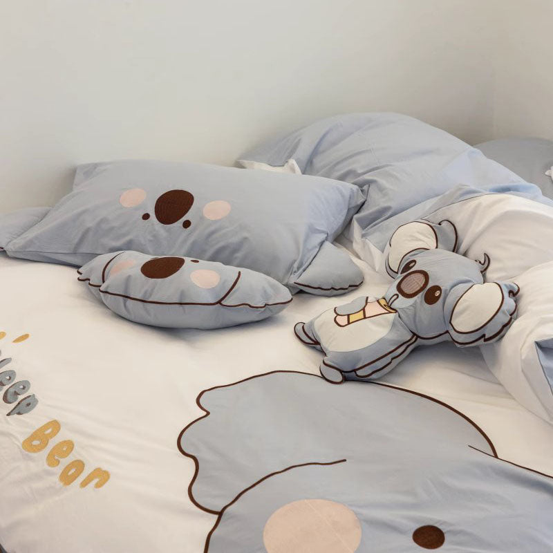 Cute Little Koala Cartoon Washed Four-Piece Pure Cotton Bed Set - Harmony Gallery