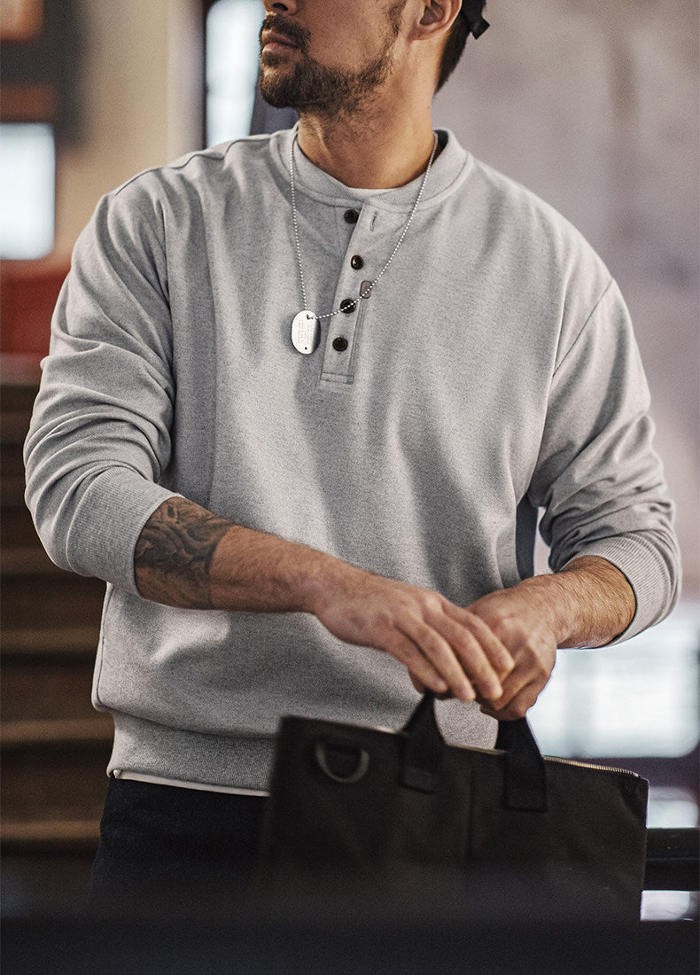 American Casual Henley Collar Woolen Clean fit Base Men's Sweater