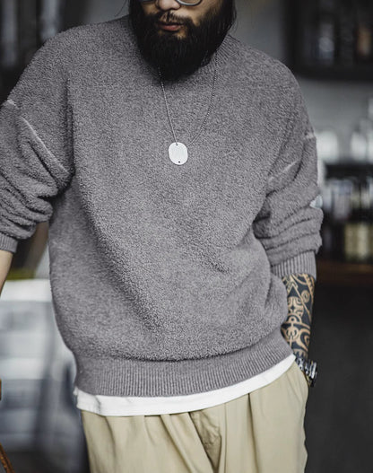 American Retro Half-Edge Velvet Lazy Pullover Warm Men's Sweater - Harmony Gallery