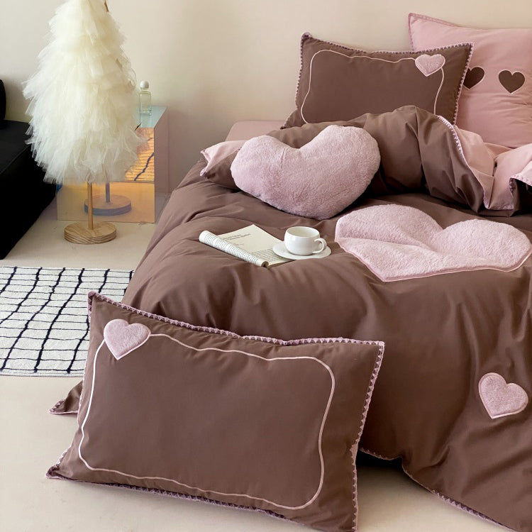 Girls Love Fall And Winter Thickened Brushed Four-piece Pure Cotton Bed Set - Harmony Gallery