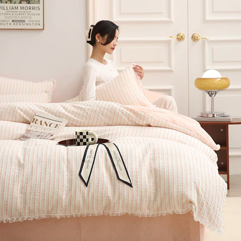 Ins Fairy Princess Sleeping Cotton Washed Four-Piece Bed Set - Harmony Gallery