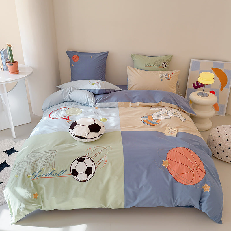 Children's Cartoon Football Boy Pure Cotton Washed Four-Piece Bed Set - Harmony Gallery