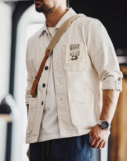 French Retro Heavy Cotton Seed Shell Twill Corduroy Patchwork Men's Jacket - Harmony Gallery