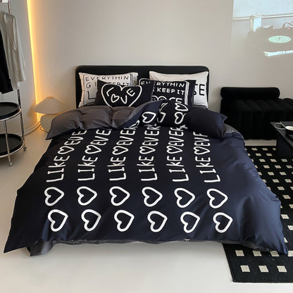 Black Love Pure Cotton Four-Piece Black And White Bed Set - Harmony Gallery