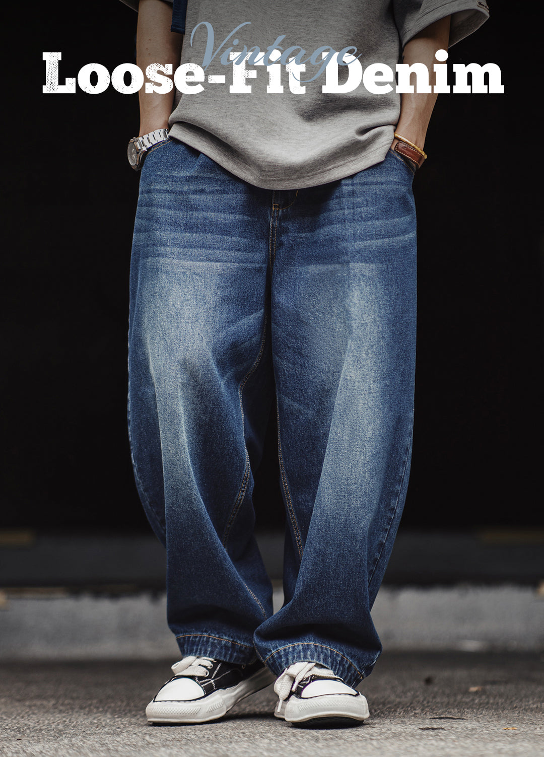American Retro Washed Denim Oversize Cat Whisker Men's Jeans - Harmony Gallery