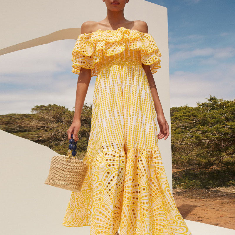 French Embroidery Hollow Travel Vacation Women's Dress - Harmony Gallery