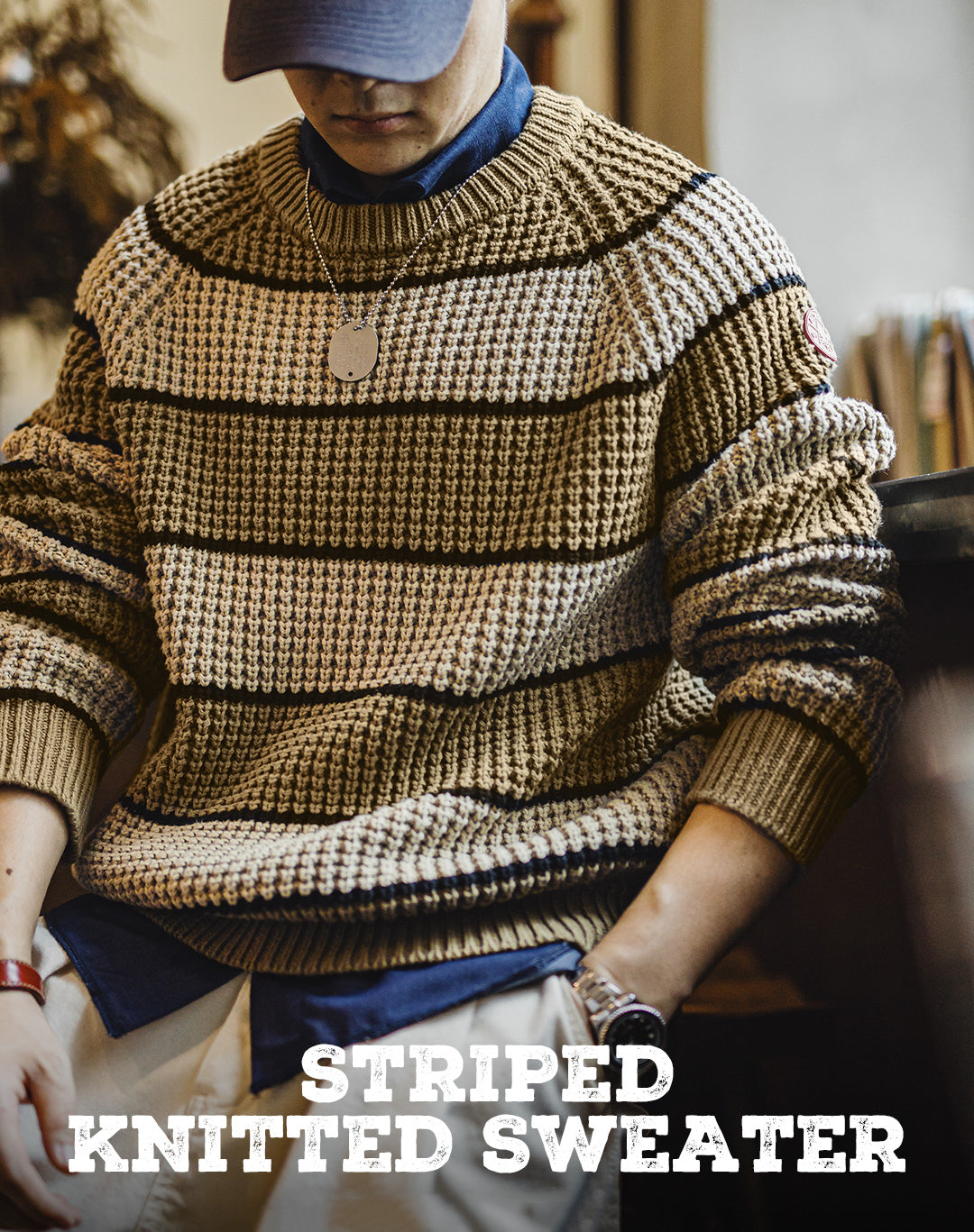 American Retro Contrast Color Pineapple Texture Pullover Men's Sweater - Harmony Gallery