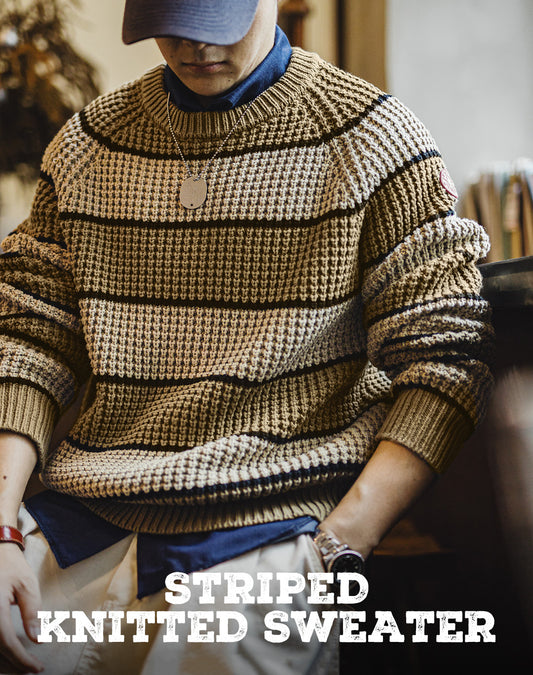 American Retro Contrast Color Pineapple Texture Pullover Men's Sweater - Harmony Gallery