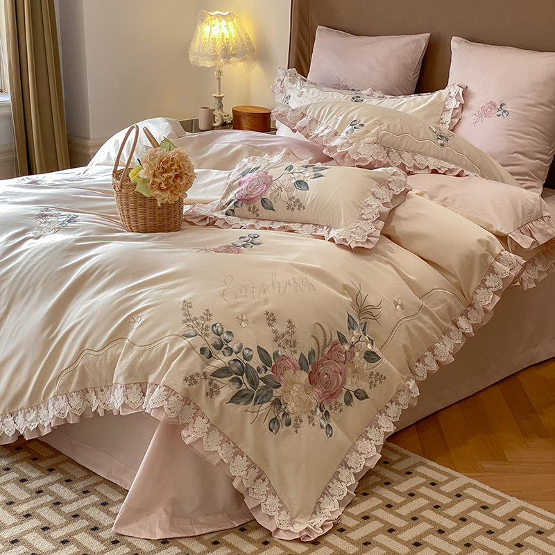 French Romantic Princess Cotton Four-Piece Pure Cotton Bed Set - Harmony Gallery