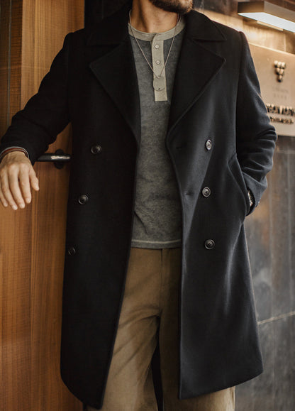 American Old Money Flat-Collar Blazer Trench Mid-Length Belt Thick Men's Coat