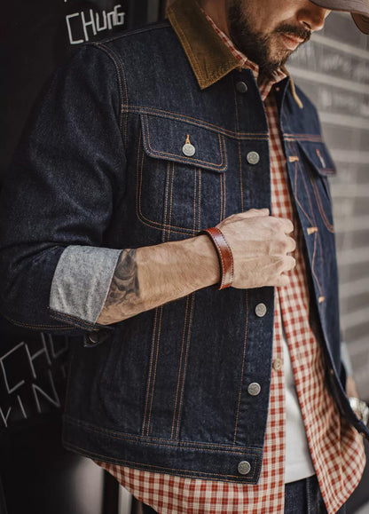 American Retro Denim Corduroy Silhouette Heavyweight Washed Men's Coat