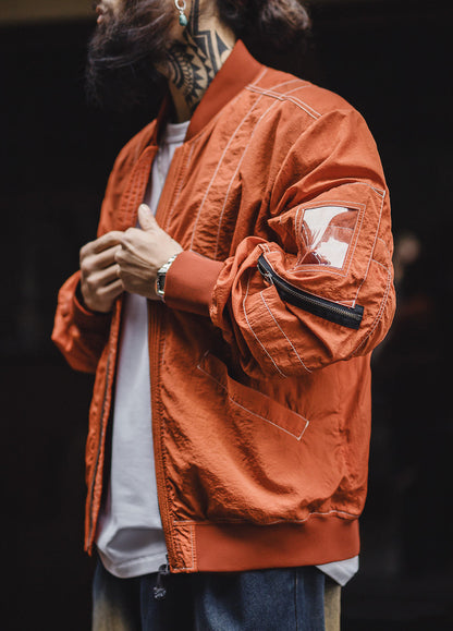 American Bright Line Bomber Pilot Thin Brick Red Baseball Men's Jacket