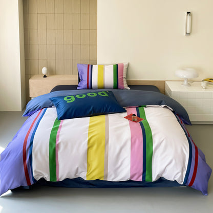 Nordic Simple Contrast Stripes Four-Piece Satin Pure Cotton Bed Set - Harmony Gallery