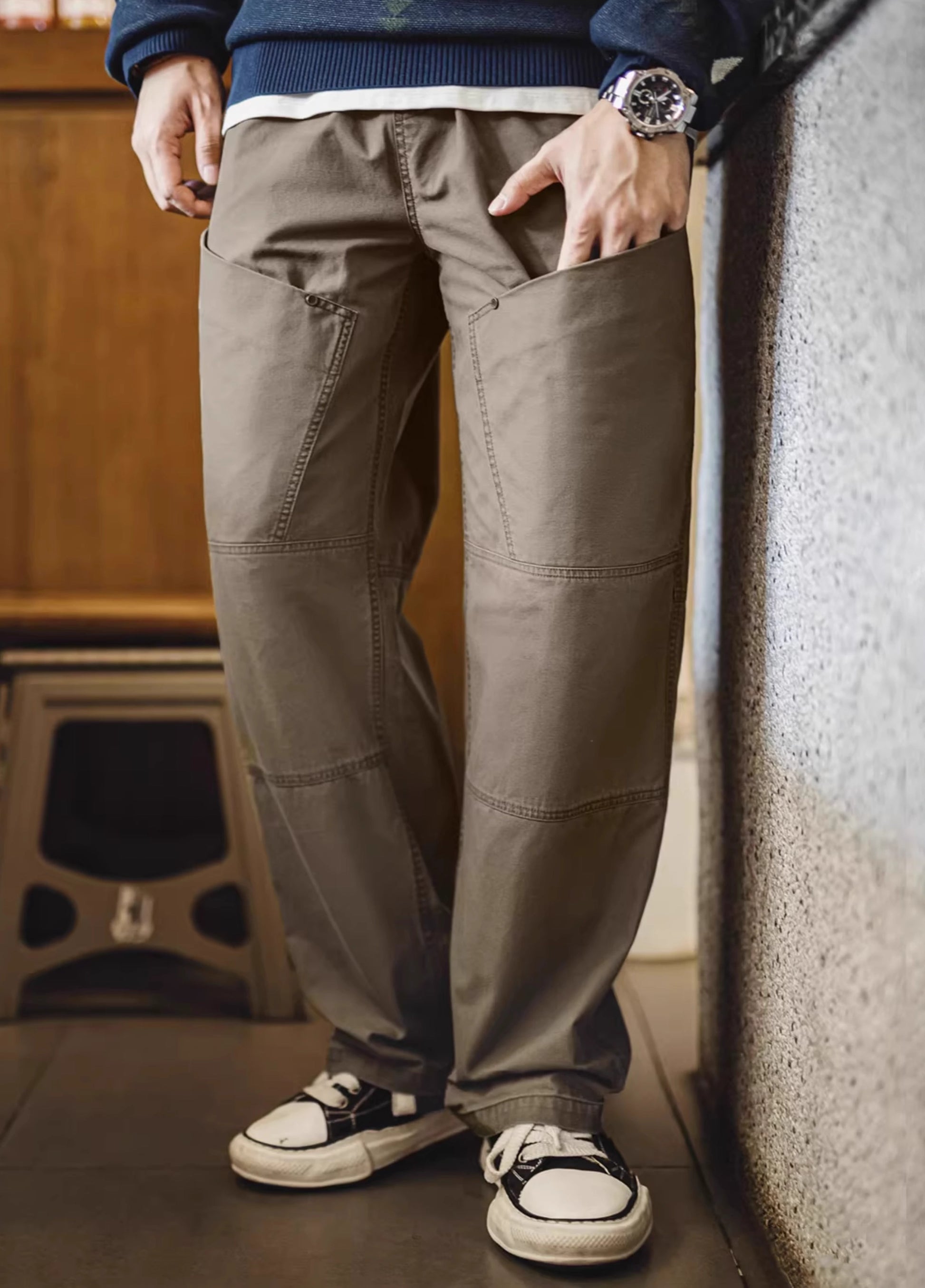 American Retro Large Pocket Vibe Loose Elastic Waist Men's Trousers - Harmony Gallery