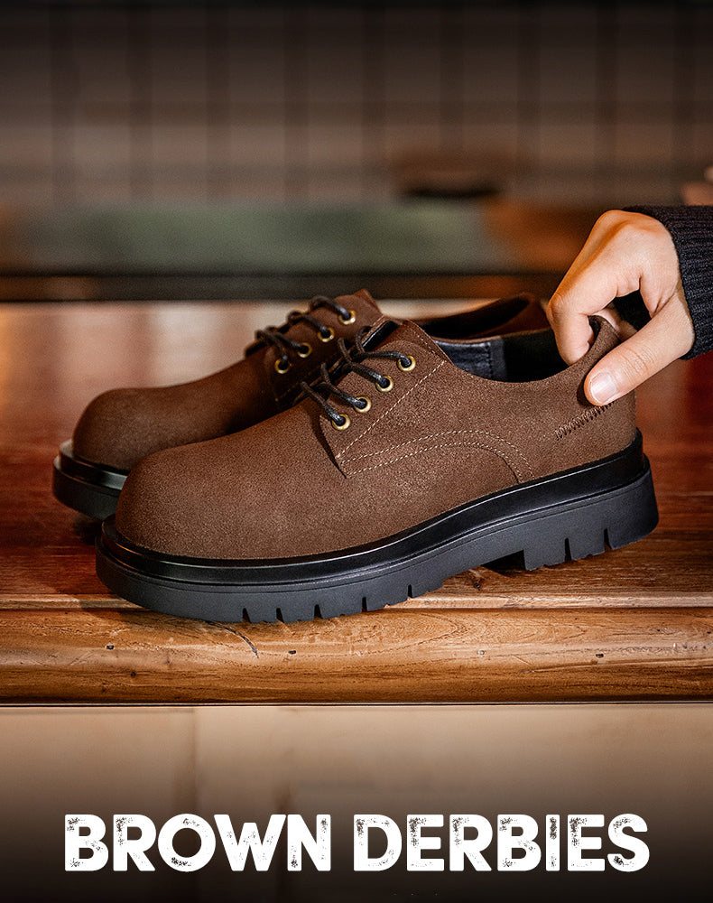 American Retro Chestnut Derby Big Head Work Heightening Men's Dress Shoes - Harmony Gallery
