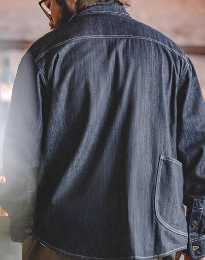 American Retro Washed Denim Big Pocket Loose Men's Shirt - Harmony Gallery
