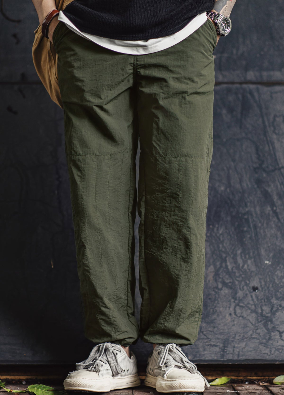 American Retro Quilted Pleated Knee Thin Drawstring Leg Men's Trousers - Harmony Gallery