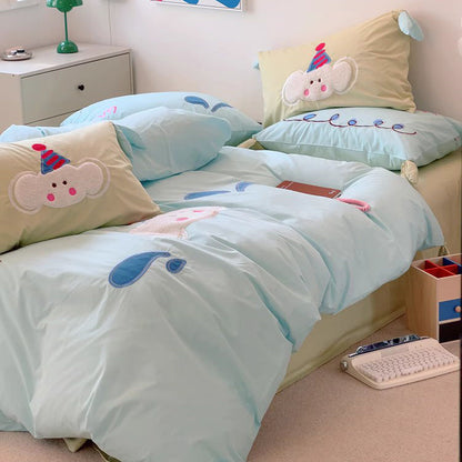 Girly Heart Cute Baby Elephant Four-Piece Pure Cotton Bed Set - Harmony Gallery