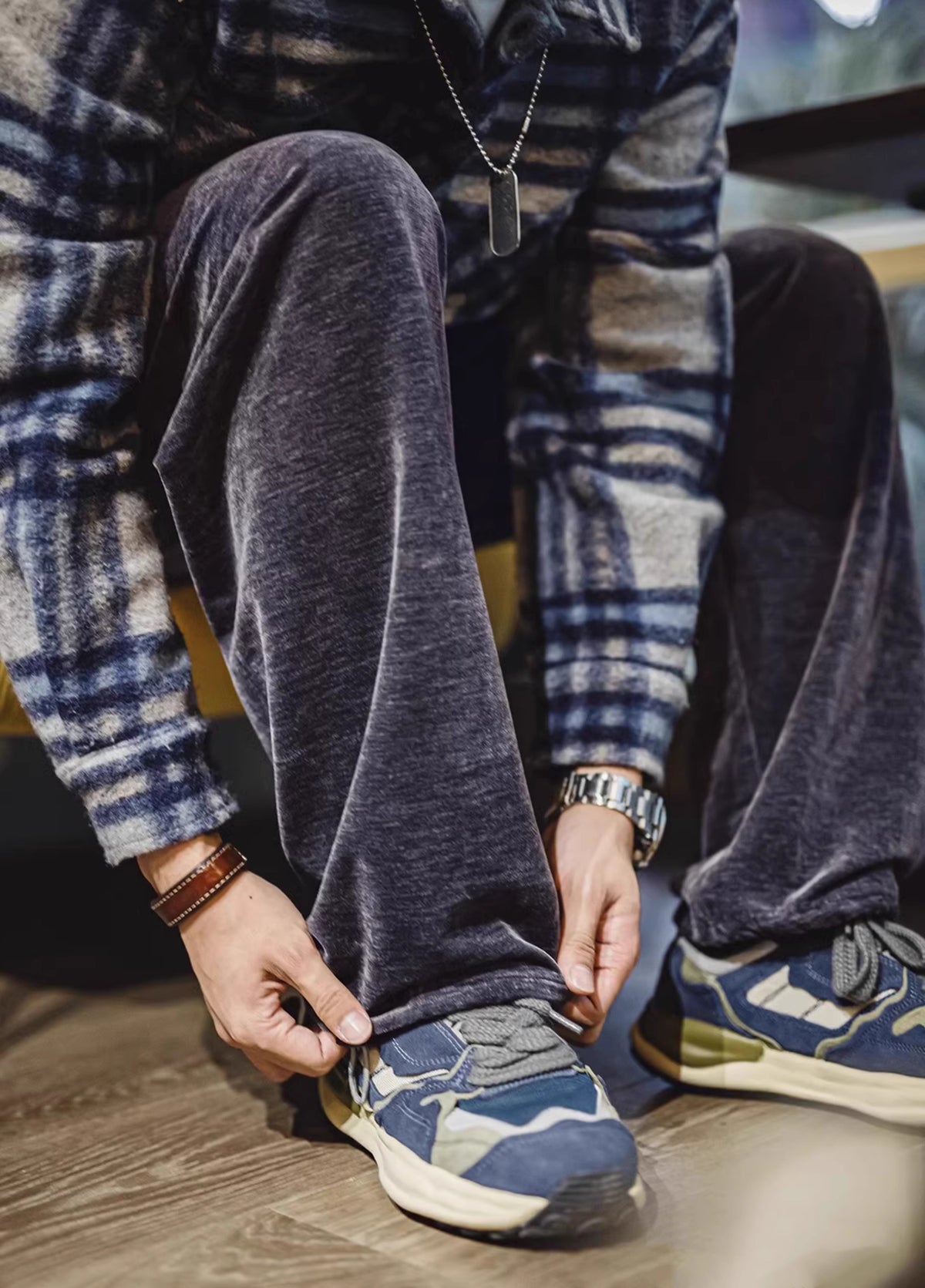 American Retro Double-Sided Snowflake Velvet Drape Sweatpants Warm Men's Trousers - Harmony Gallery