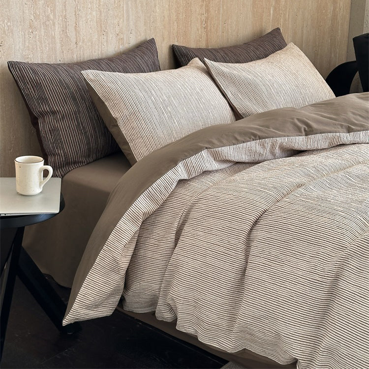 Premium Black and White Striped Textured Bedding Pure Cotton Four-Piece Bed Set - Harmony Gallery