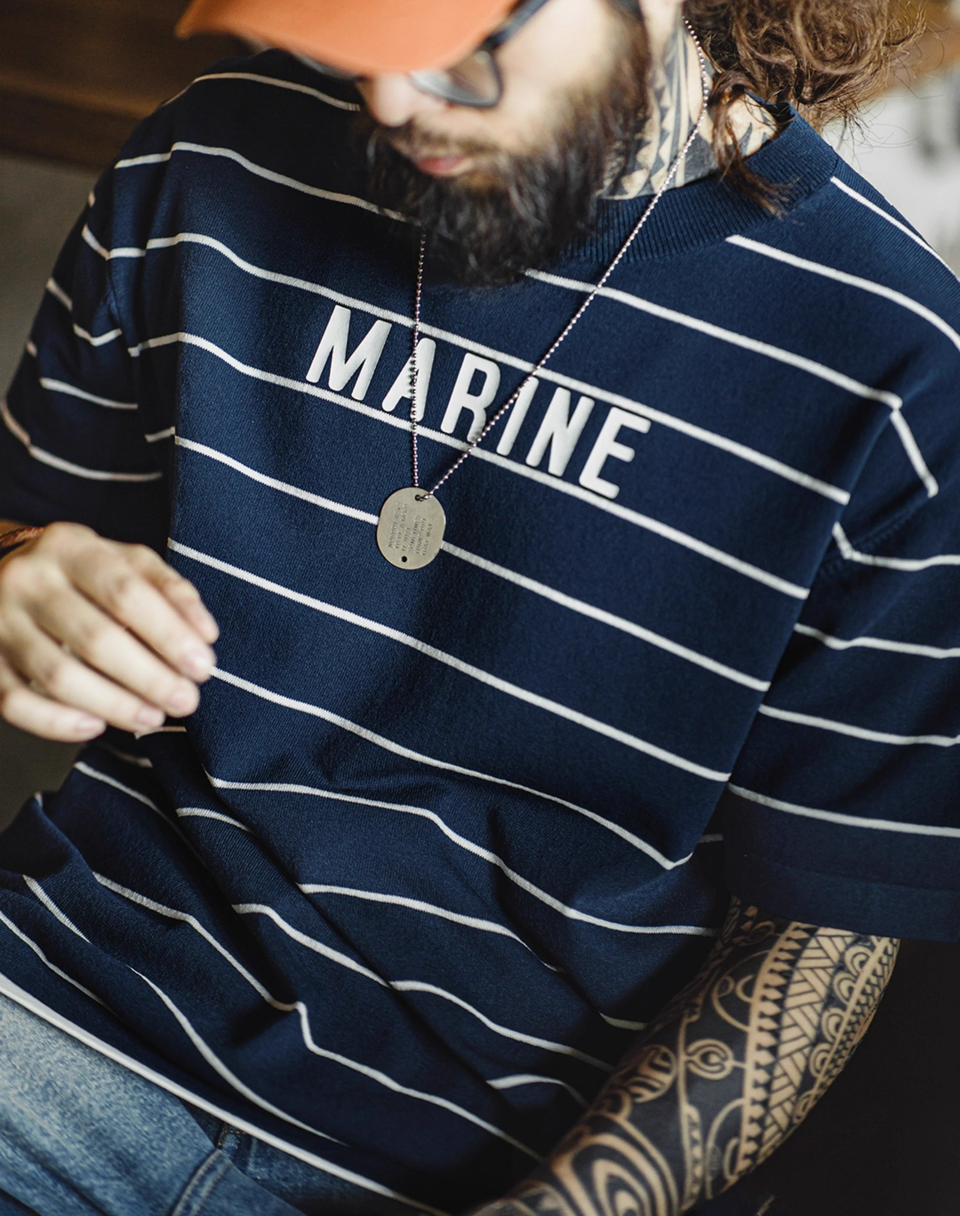 American Retro Contrast Letter Print Half-Sleeved Sailor Men's T-Shirt - Harmony Gallery