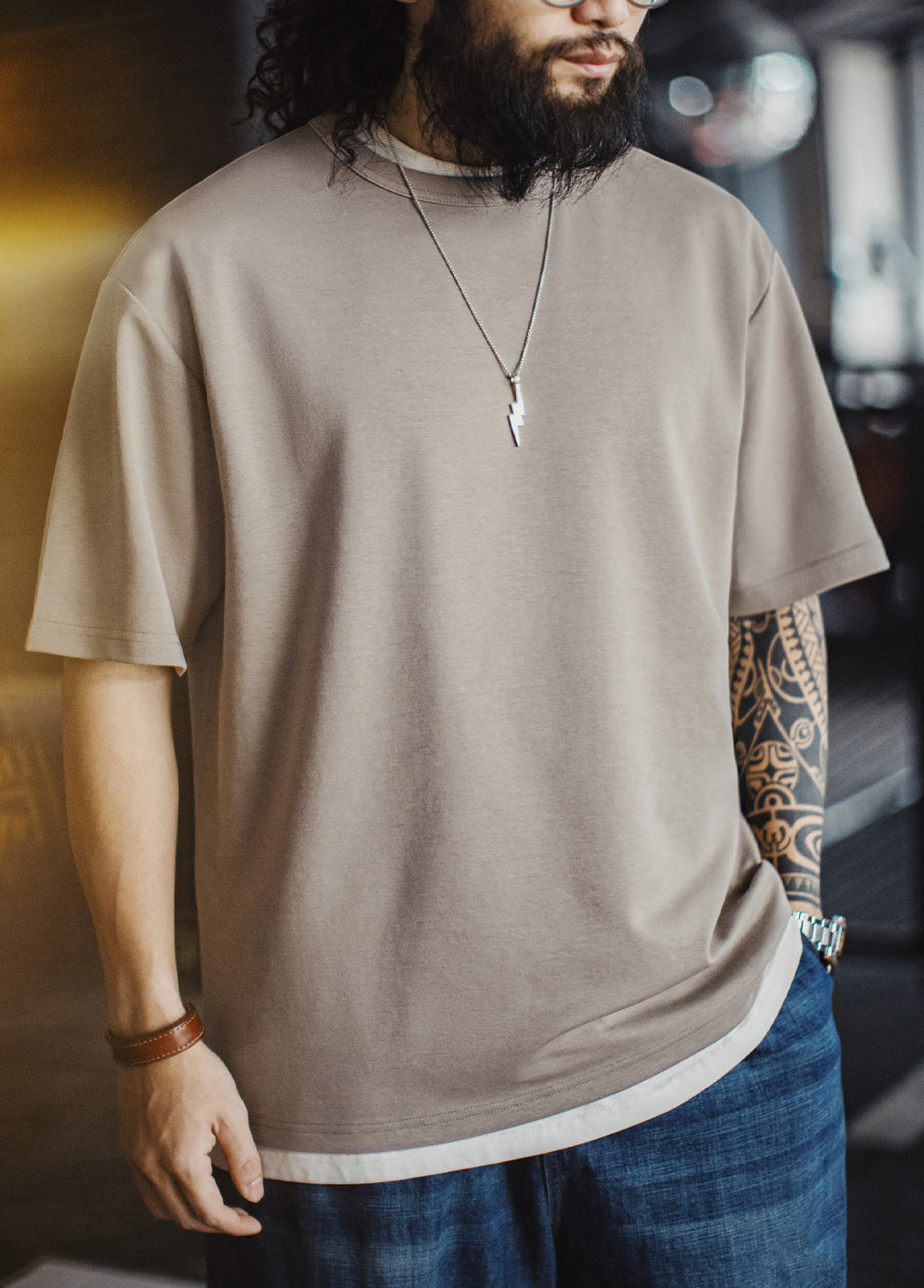 American Antibacterial Ribbed Collar Clean Fit Knitted Thin Half-Sleeve Men's T-Shirt - Harmony Gallery